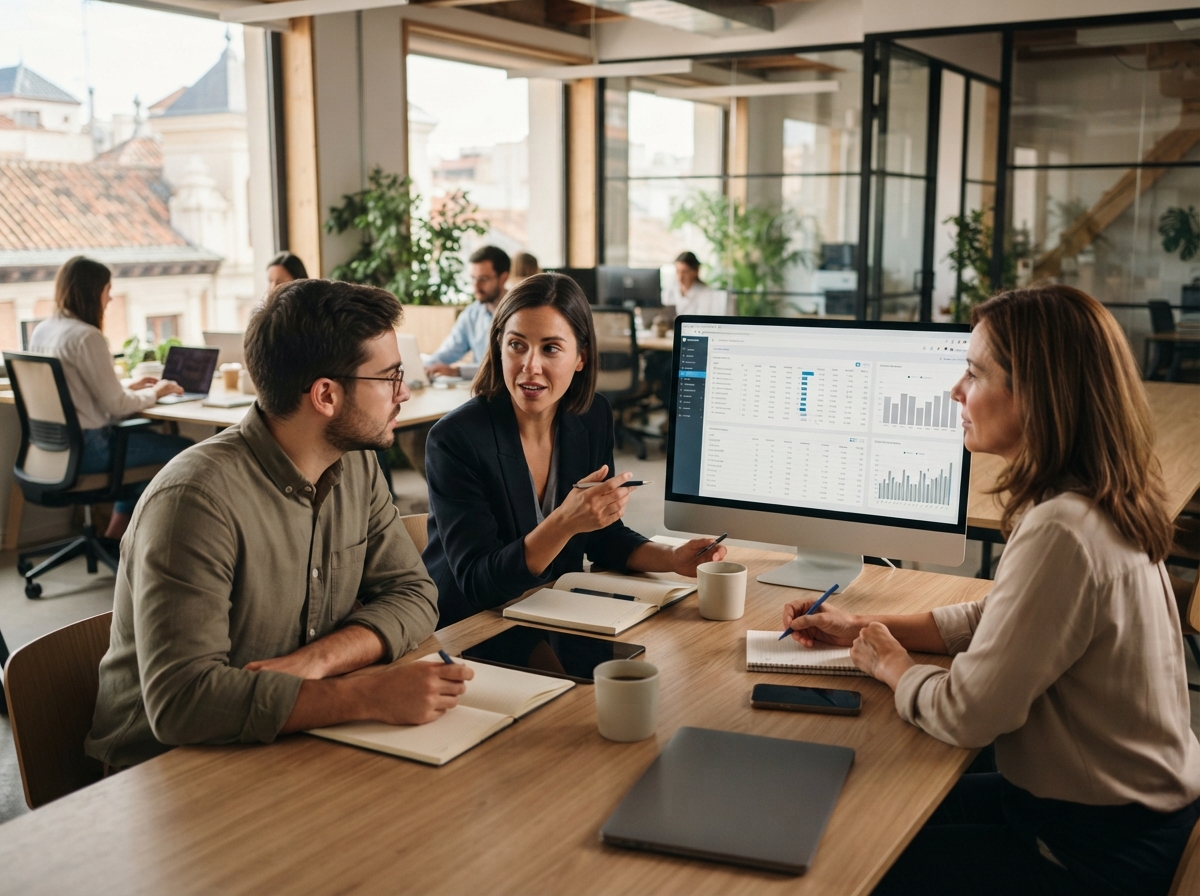 Revista equipo de análisis financiero revisando modelos predictivos